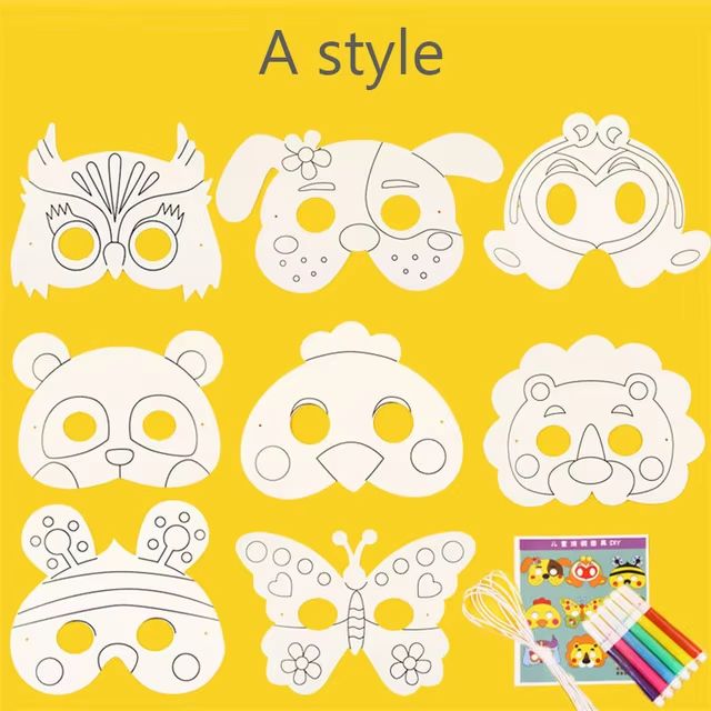 Kids 8-Piece Cartoon Animal DIY Mask Craft Kit