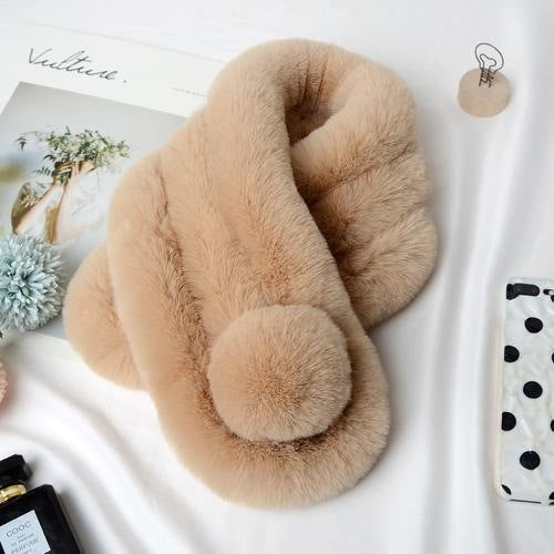 Winter Warm Soft Rabbit Fur Scarf Casual Outdoor Neck Soft Furry Scarves Casual Female Lady Outdoor Neck Warmer Collar