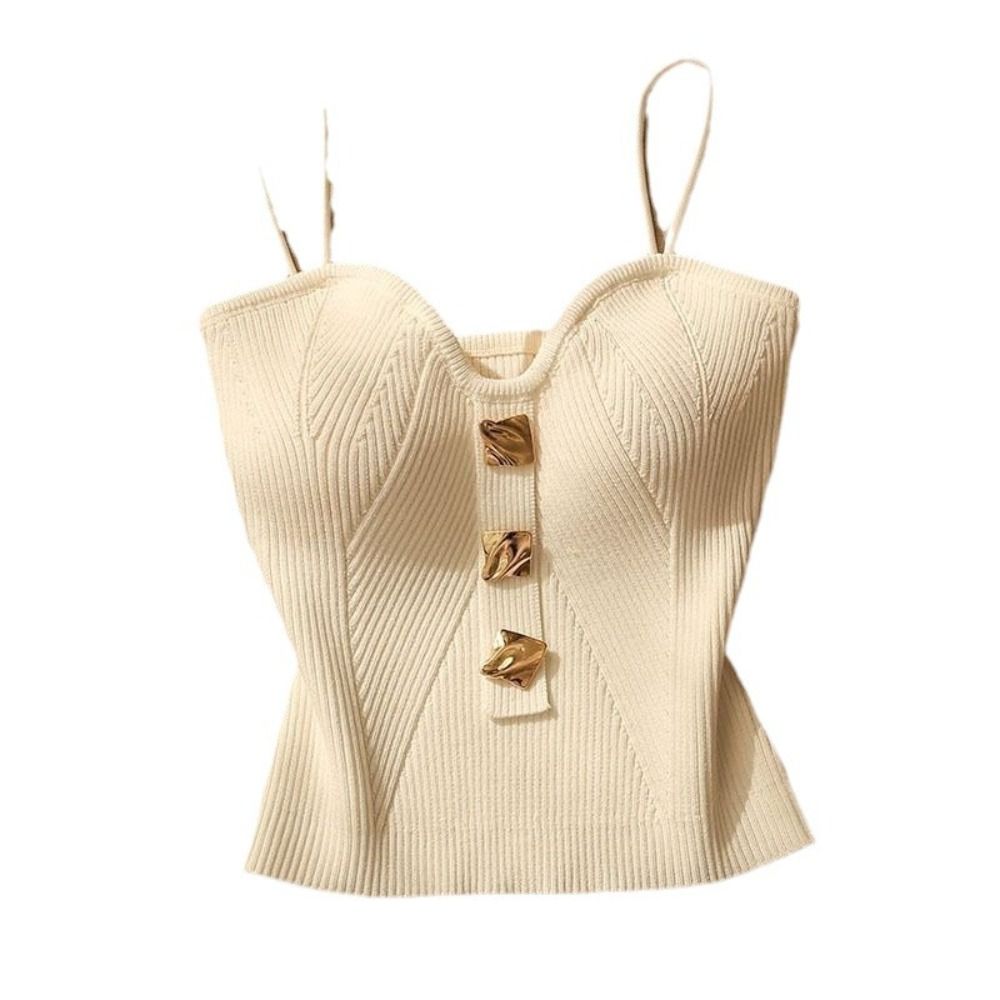 Women Knitted Summer Tank Top Deep V Neck Cami Halter Shirt