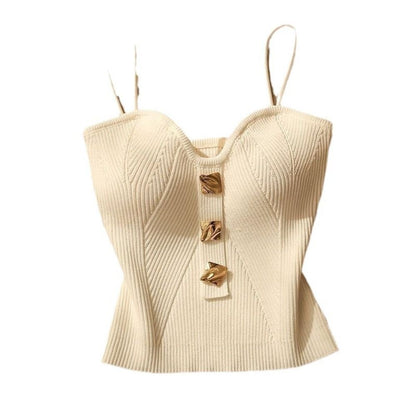 Women Knitted Summer Tank Top Deep V Neck Cami Halter Shirt