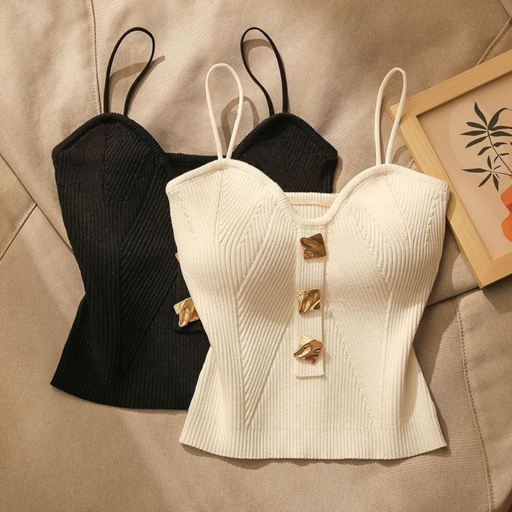 Women Knitted Summer Tank Top Deep V Neck Cami Halter Shirt