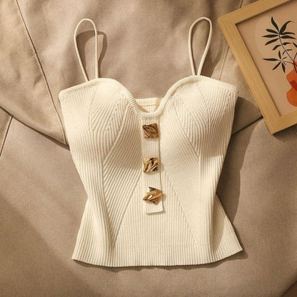 Women Knitted Summer Tank Top Deep V Neck Cami Halter Shirt