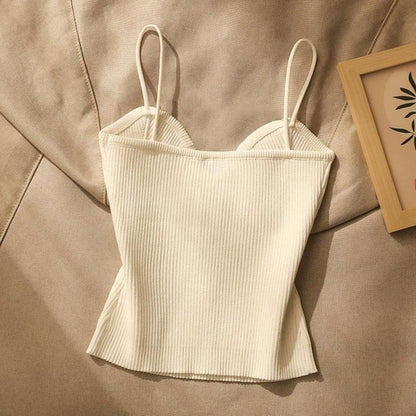 Women Knitted Summer Tank Top Deep V Neck Cami Halter Shirt