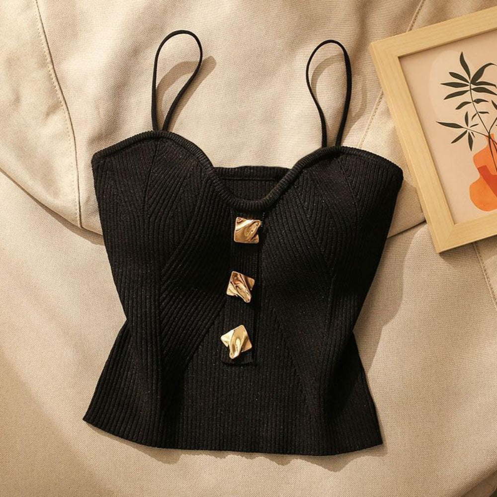 Women Knitted Summer Tank Top Deep V Neck Cami Halter Shirt
