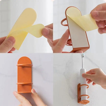 Wall-Mounted Electric Toothbrush Holder, Punch-Free Razor Holder, Bathroom Organizer Shelf