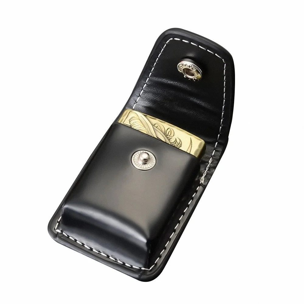 Men Box Holder with High Leather Cover, Windproof Zip Cigarette Lighter Gift, Small Case for Super Match