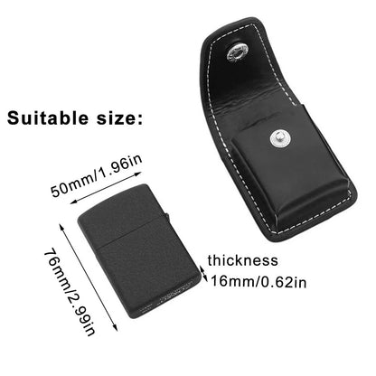 Men Box Holder with High Leather Cover, Windproof Zip Cigarette Lighter Gift, Small Case for Super Match