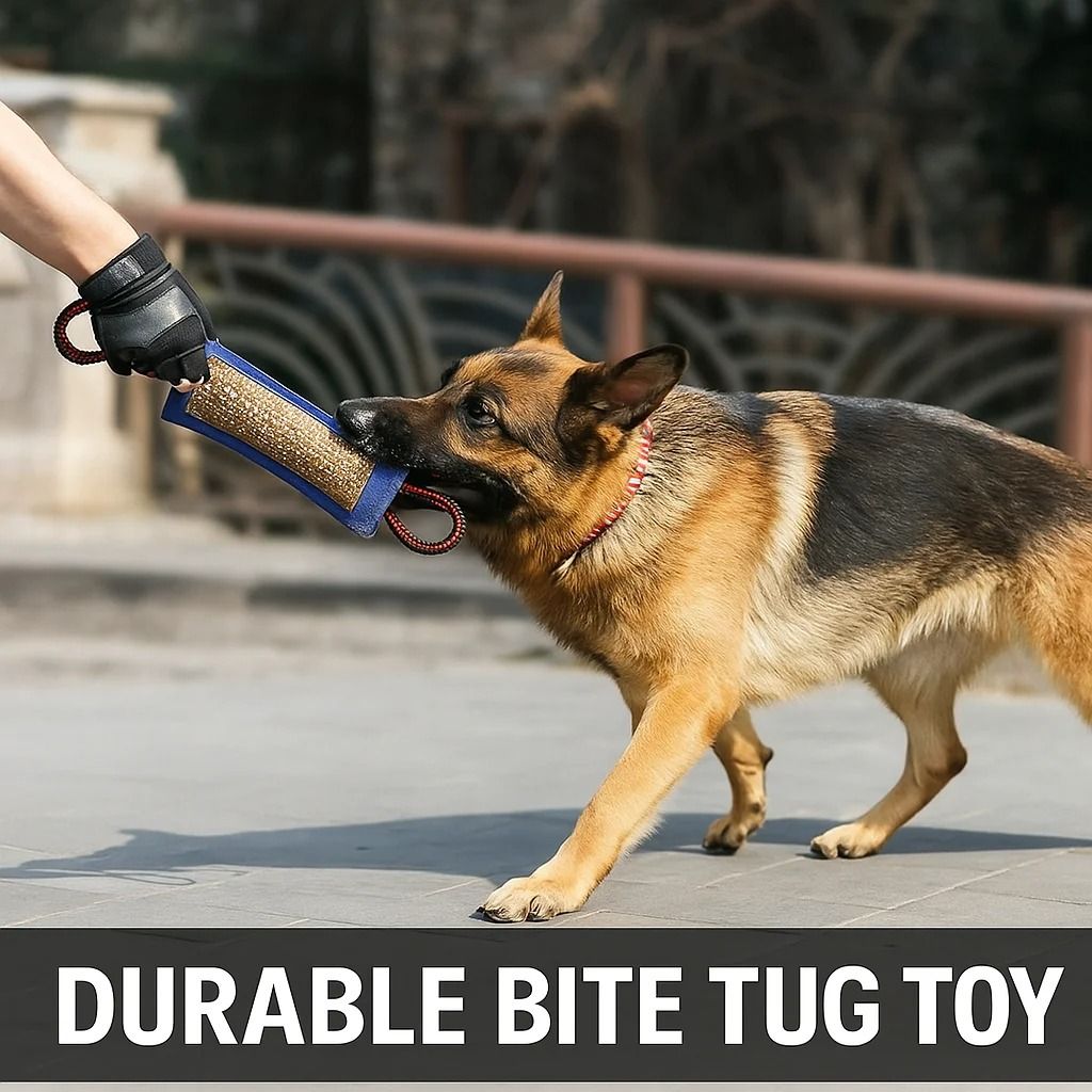Dog Tug Toy Jute Bite Pillow with Two Handles for Training and Play