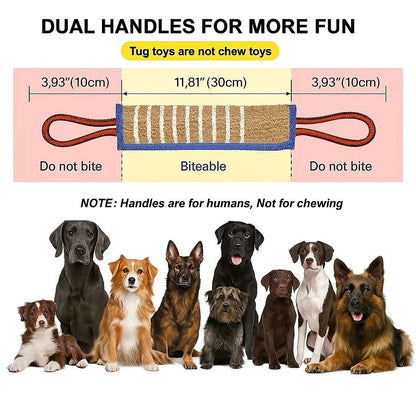 Dog Tug Toy Jute Bite Pillow with Two Handles for Training and Play