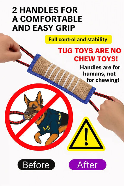 Dog Tug Toy Jute Bite Pillow with Two Handles for Training and Play