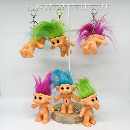 10cm Colorful Hair Troll Doll Keychain Good Luck Bag Charm