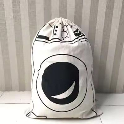 Large Cotton and Linen Laundry Bag Clothes and Toys Storage Bag Printed Fabric Drawstring Duffle Organizer