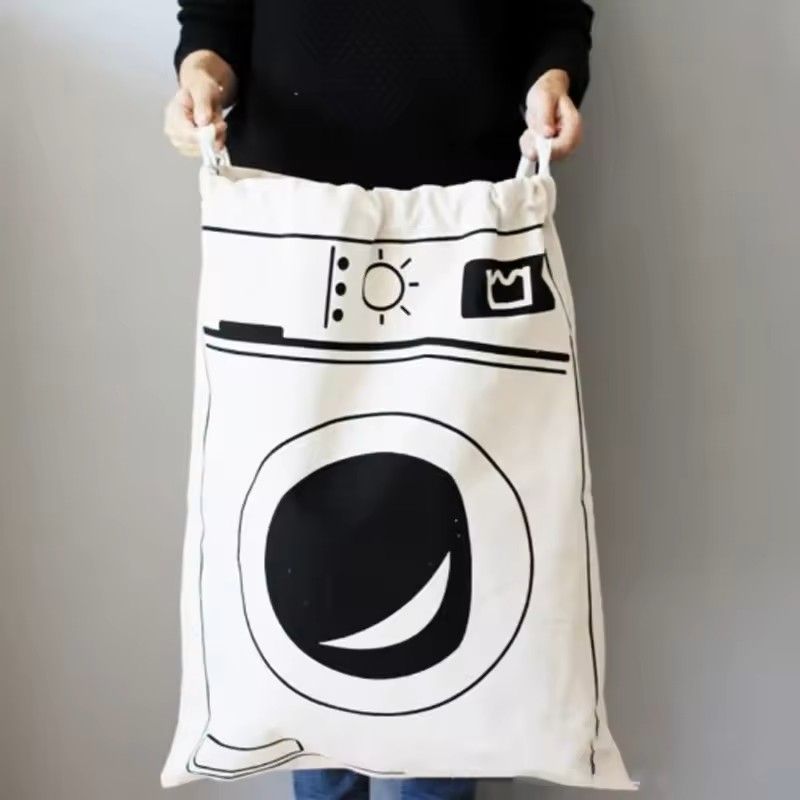 Large Cotton and Linen Laundry Bag Clothes and Toys Storage Bag Printed Fabric Drawstring Duffle Organizer