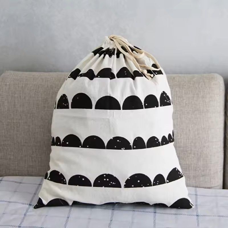 Large Cotton and Linen Laundry Bag Clothes and Toys Storage Bag Printed Fabric Drawstring Duffle Organizer