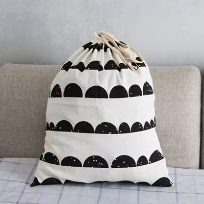 Large Cotton and Linen Laundry Bag Clothes and Toys Storage Bag Printed Fabric Drawstring Duffle Organizer