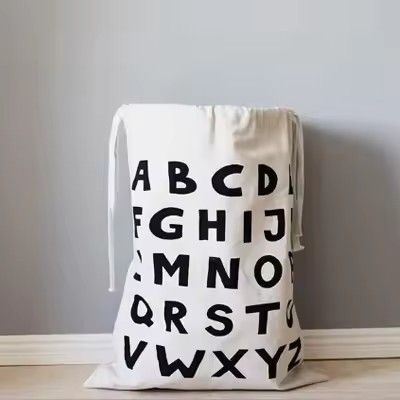 Large Cotton and Linen Laundry Bag Clothes and Toys Storage Bag Printed Fabric Drawstring Duffle Organizer