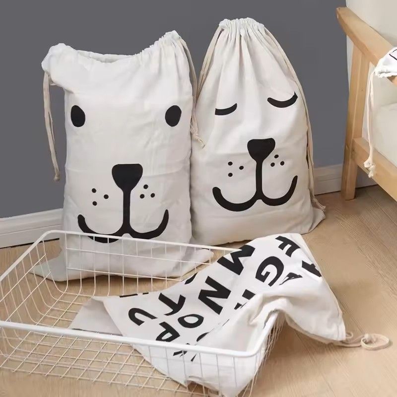 Large Cotton and Linen Laundry Bag Clothes and Toys Storage Bag Printed Fabric Drawstring Duffle Organizer