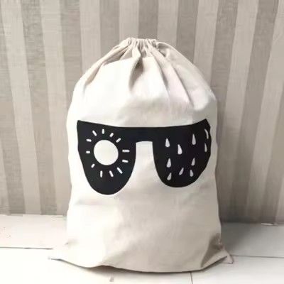 Large Cotton and Linen Laundry Bag Clothes and Toys Storage Bag Printed Fabric Drawstring Duffle Organizer