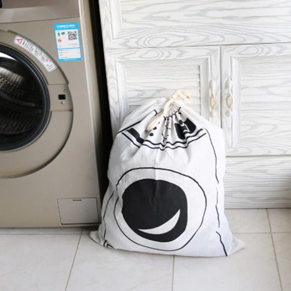 Large Cotton and Linen Laundry Bag Clothes and Toys Storage Bag Printed Fabric Drawstring Duffle Organizer