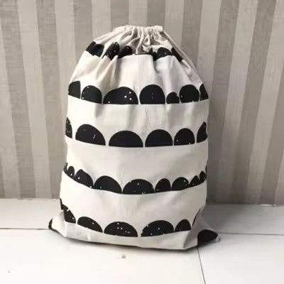 Large Cotton and Linen Laundry Bag Clothes and Toys Storage Bag Printed Fabric Drawstring Duffle Organizer