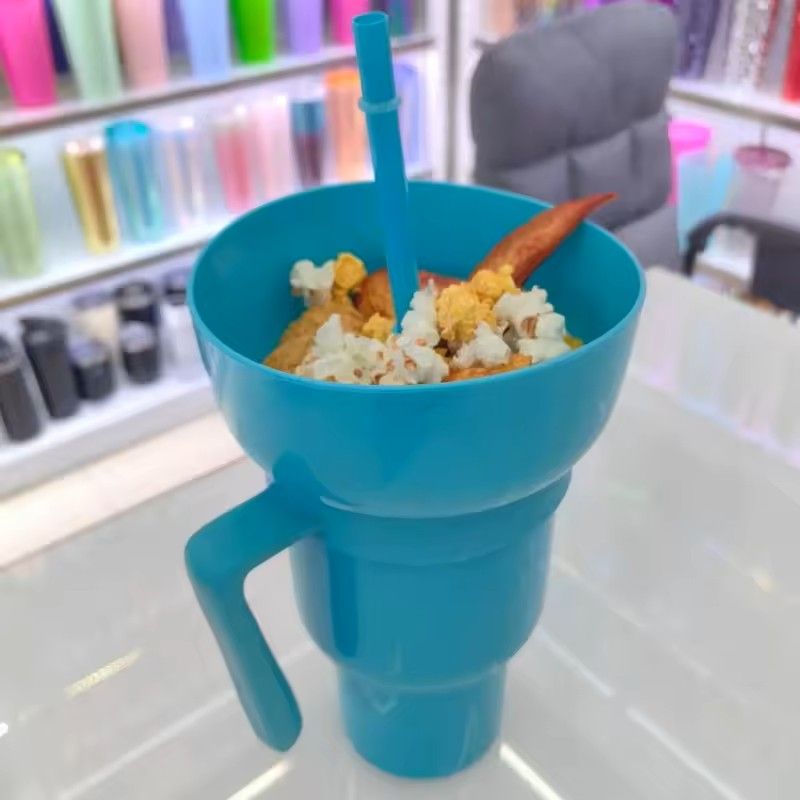 2 in 1 Snack and Drink Cup with Handle Portable Popcorn and Beverage Container for Kids and Adults