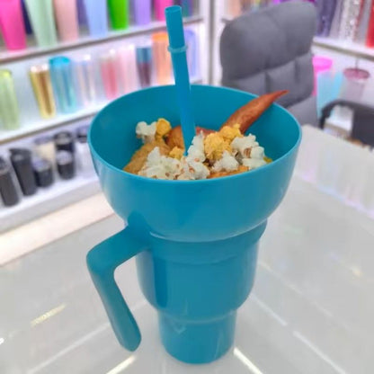 2 in 1 Snack and Drink Cup with Handle Portable Popcorn and Beverage Container for Kids and Adults