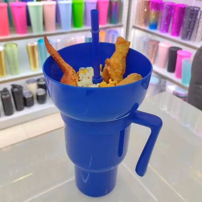 2 in 1 Snack and Drink Cup with Handle Portable Popcorn and Beverage Container for Kids and Adults