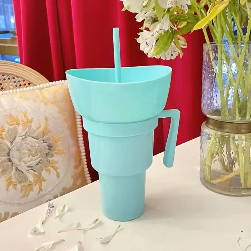 2 in 1 Snack and Drink Cup with Handle Portable Popcorn and Beverage Container for Kids and Adults