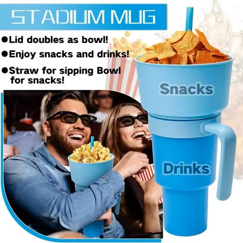 2 in 1 Snack and Drink Cup with Handle Portable Popcorn and Beverage Container for Kids and Adults