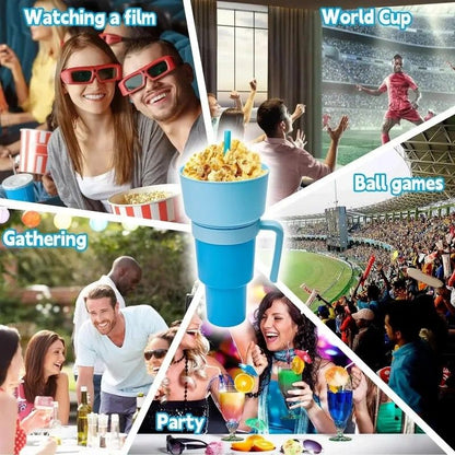 2 in 1 Snack and Drink Cup with Handle Portable Popcorn and Beverage Container for Kids and Adults