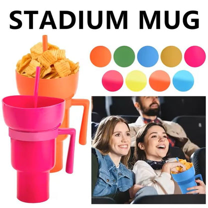 2 in 1 Snack and Drink Cup with Handle Portable Popcorn and Beverage Container for Kids and Adults