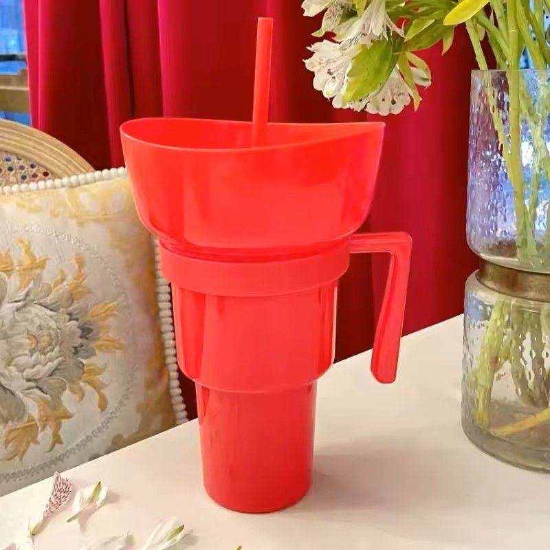 2 in 1 Snack and Drink Cup with Handle Portable Popcorn and Beverage Container for Kids and Adults