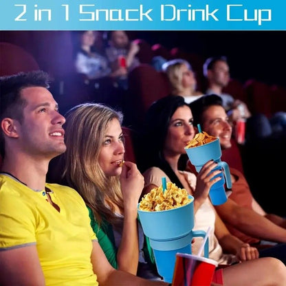 2 in 1 Snack and Drink Cup with Handle Portable Popcorn and Beverage Container for Kids and Adults