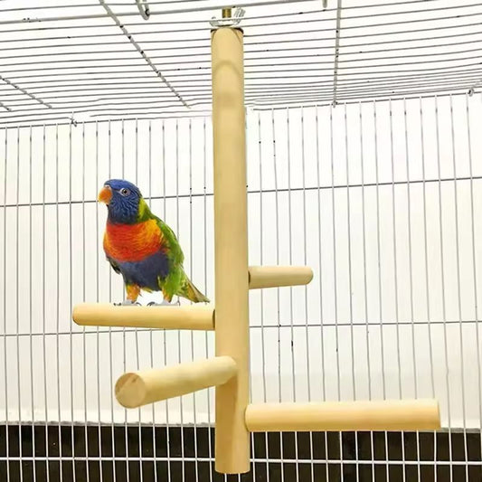 Natural Wood 4-Layer Bird Ladder & Swing - Cage Toy for Parakeets, Budgies & Small Parrots