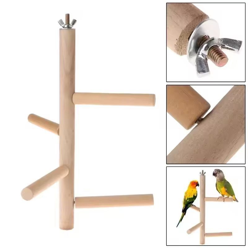 Natural Wood 4-Layer Bird Ladder & Swing - Cage Toy for Parakeets, Budgies & Small Parrots