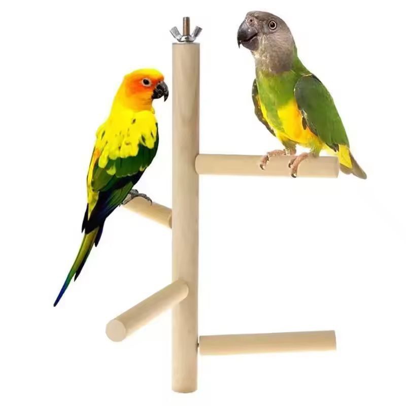 Natural Wood 4-Layer Bird Ladder & Swing - Cage Toy for Parakeets, Budgies & Small Parrots