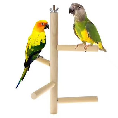 Natural Wood 4-Layer Bird Ladder & Swing - Cage Toy for Parakeets, Budgies & Small Parrots