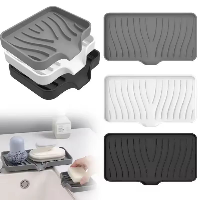 Silicone Self-Draining Soap Tray – Compact Soap & Sponge Holder for Bathroom & Kitchen