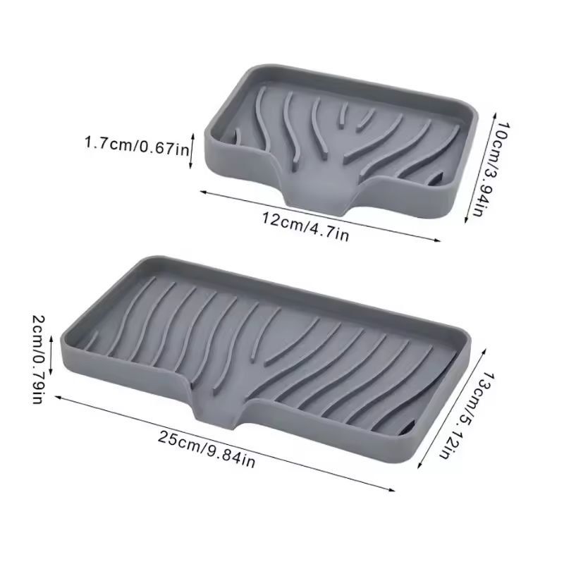 Silicone Self-Draining Soap Tray – Compact Soap & Sponge Holder for Bathroom & Kitchen