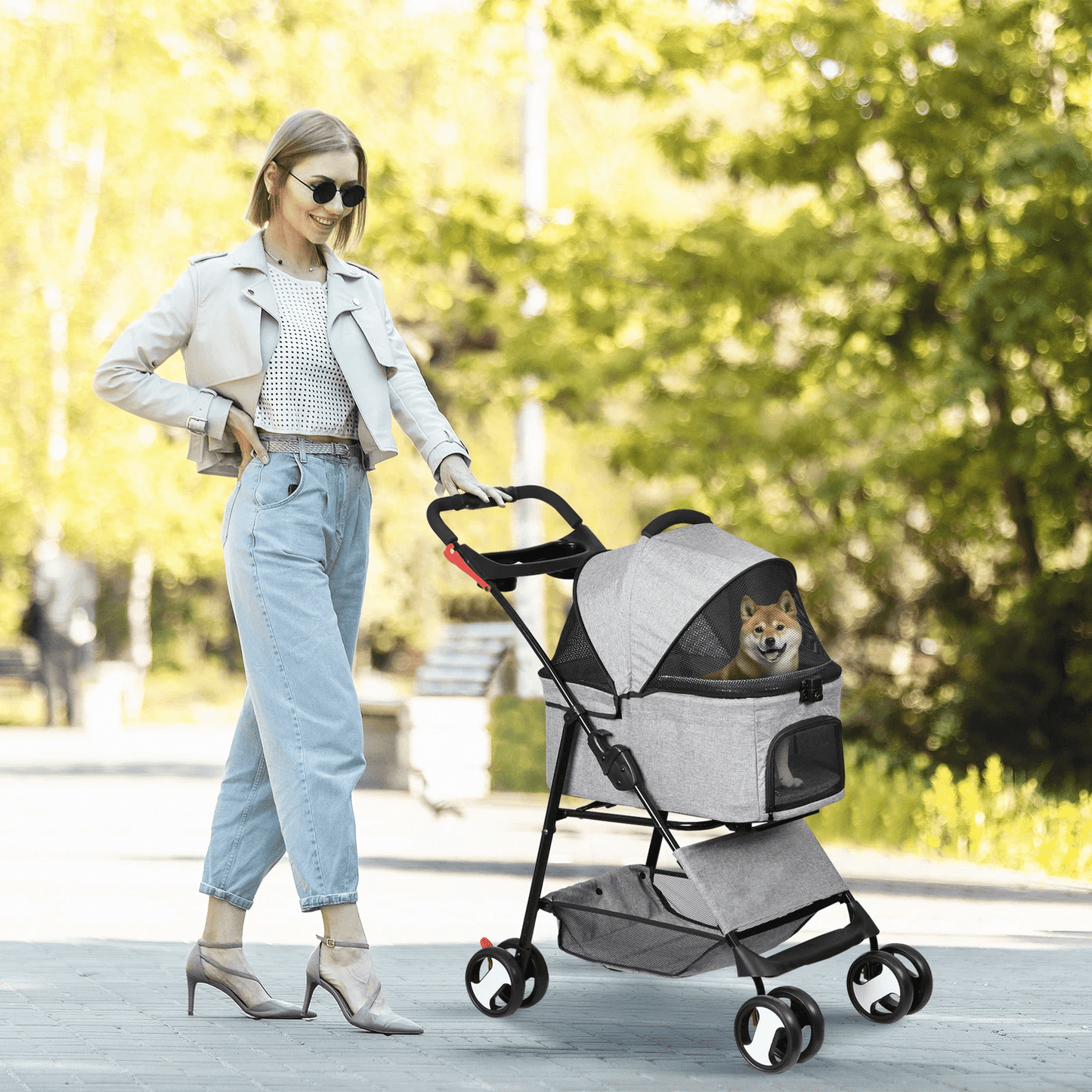3-in-1 Foldable Pet Stroller, Detachable Carrier Car Seat, Cat Dog Strollers for Travel, Lightweight Durable Design