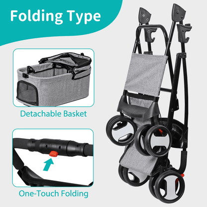 3-in-1 Foldable Pet Stroller, Detachable Carrier Car Seat, Cat Dog Strollers for Travel, Lightweight Durable Design