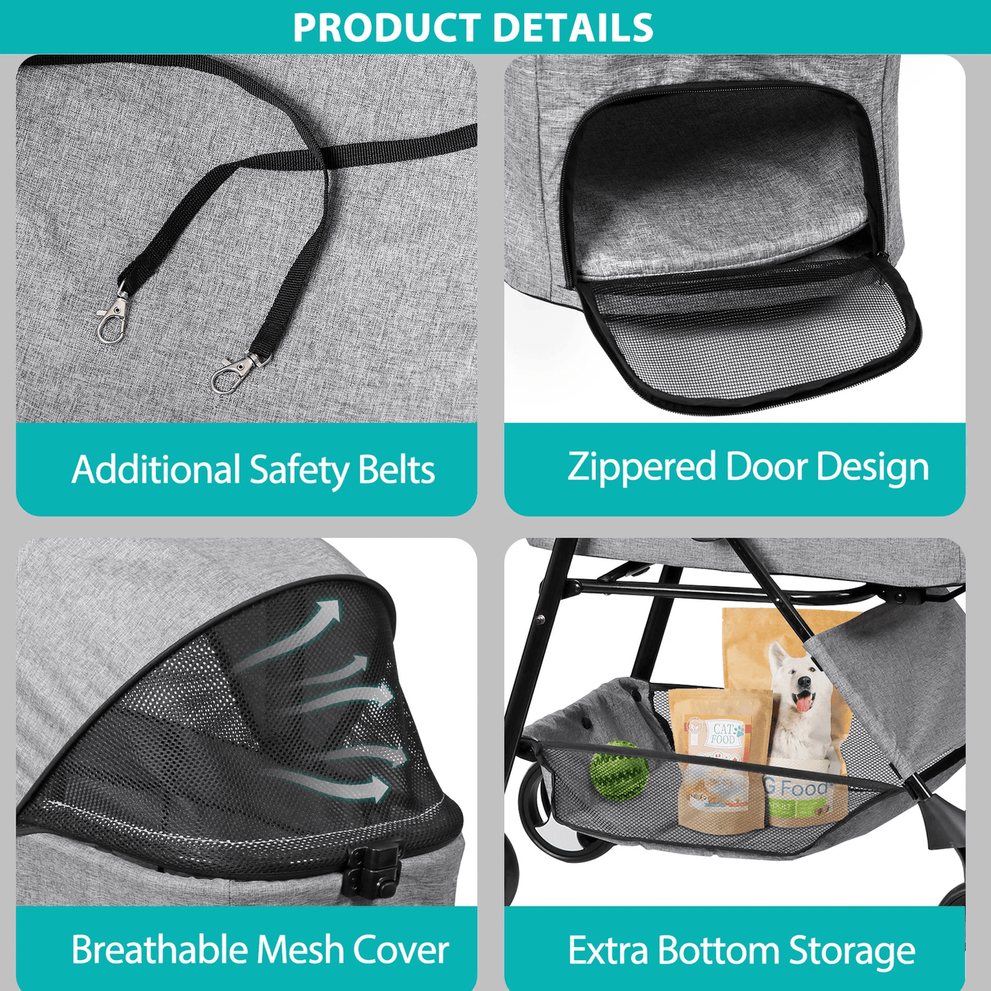 3-in-1 Foldable Pet Stroller, Detachable Carrier Car Seat, Cat Dog Strollers for Travel, Lightweight Durable Design