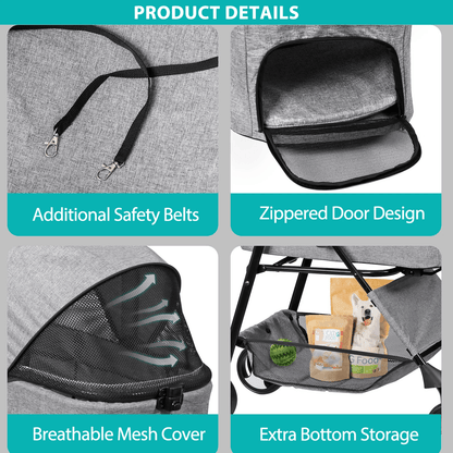 3-in-1 Foldable Pet Stroller, Detachable Carrier Car Seat, Cat Dog Strollers for Travel, Lightweight Durable Design