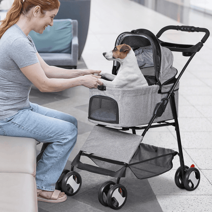 3-in-1 Foldable Pet Stroller, Detachable Carrier Car Seat, Cat Dog Strollers for Travel, Lightweight Durable Design