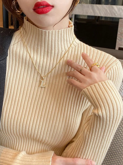 Womens Elegant Basic Turtleneck Knit Sweater