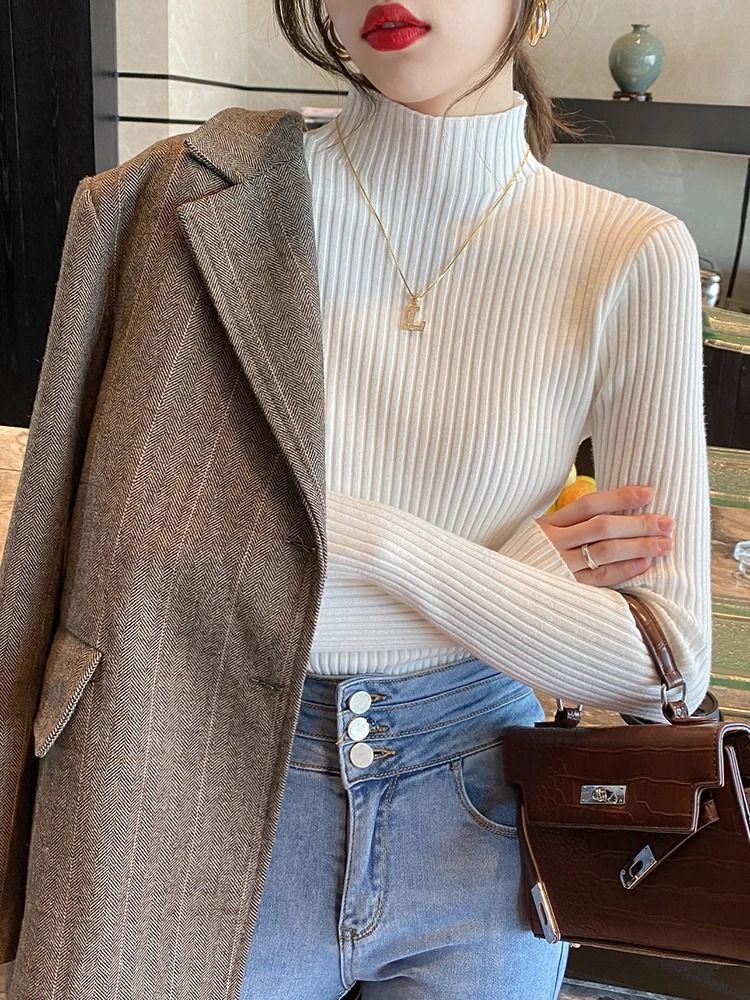 Womens Elegant Basic Turtleneck Knit Sweater