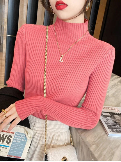 Womens Elegant Basic Turtleneck Knit Sweater