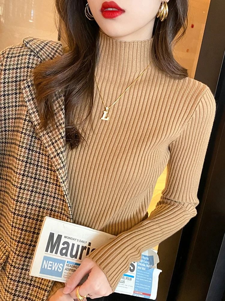 Womens Elegant Basic Turtleneck Knit Sweater