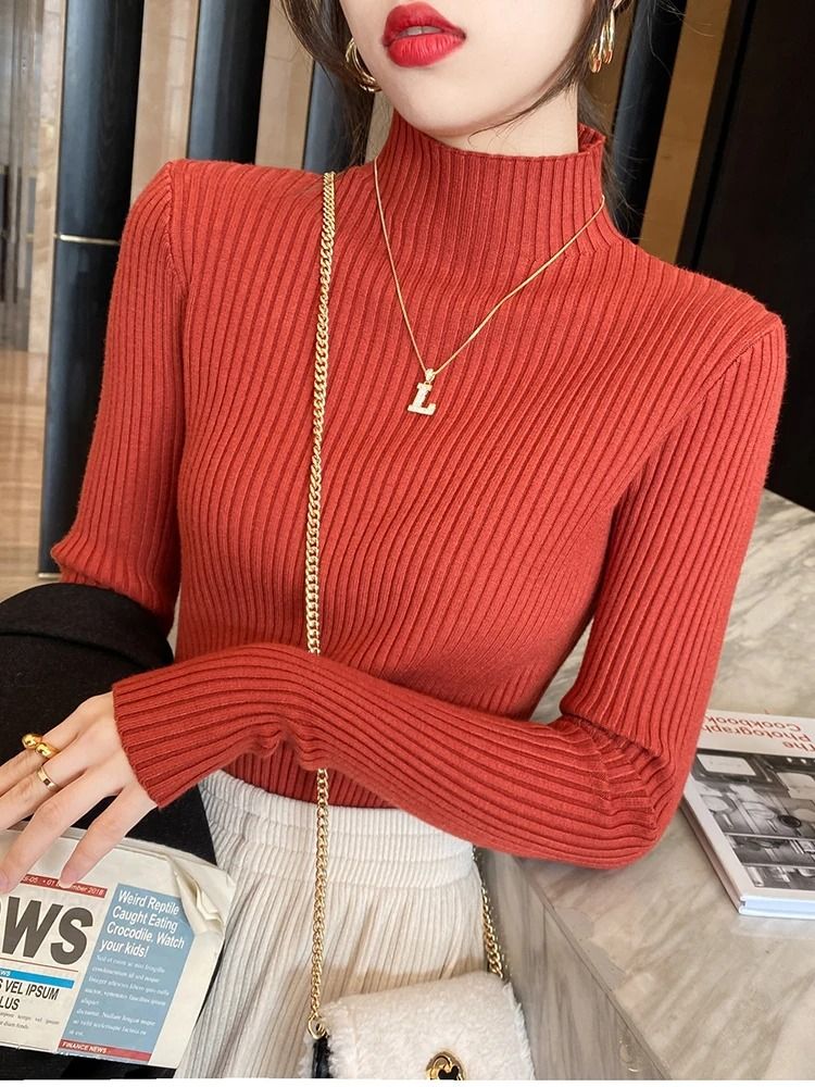 Womens Elegant Basic Turtleneck Knit Sweater