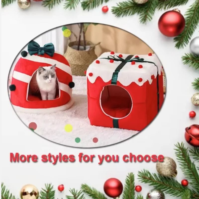 Christmas Cozy Pet Bed for Cats and Small Dogs